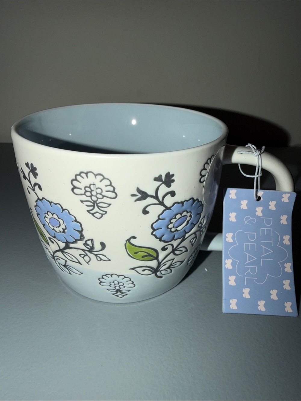 Petal & Pearl Blue Floral Ceramic Mug